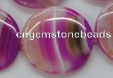 CAA311 15.5 inches 34mm flat round fuchsia line agate beads