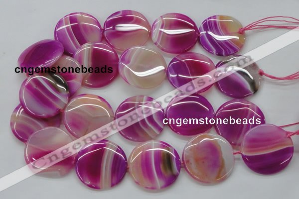 CAA311 15.5 inches 34mm flat round fuchsia line agate beads