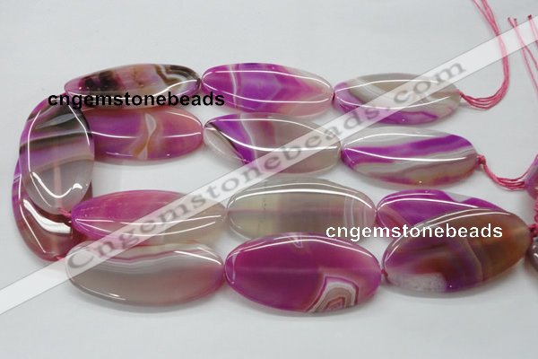 CAA313 15.5 inches 30*60mm oval fuchsia line agate beads