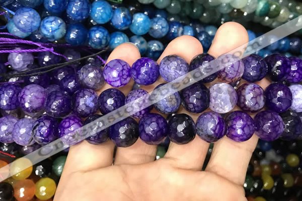 CAA3134 15 inches 12mm faceted round fire crackle agate beads wholesale