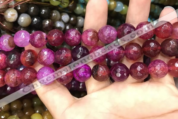 CAA3137 15 inches 12mm faceted round fire crackle agate beads wholesale