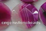 CAA314 15.5 inches 35mm faceted coin fuchsia line agate beads