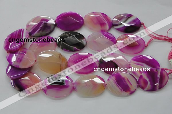 CAA315 15.5 inches 20*26mm faceted oval fuchsia line agate beads