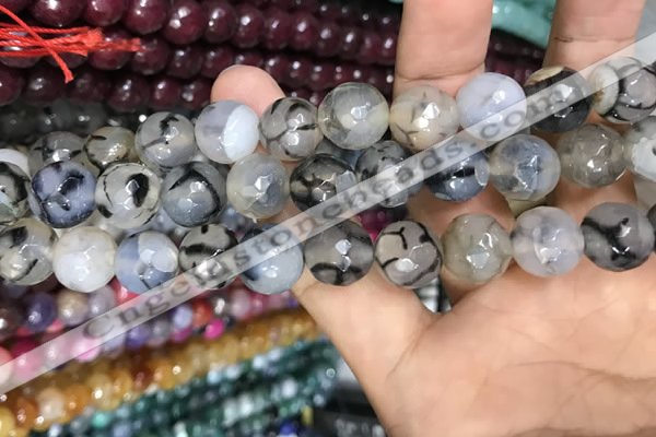 CAA3151 15 inches 12mm faceted round fire crackle agate beads wholesale