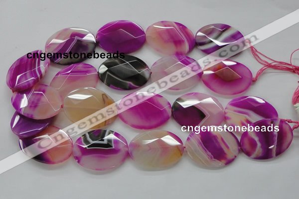 CAA316 15.5 inches 30*40mm faceted oval fuchsia line agate beads