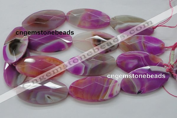 CAA317 15.5 inches 30*60mm faceted oval fuchsia line agate beads