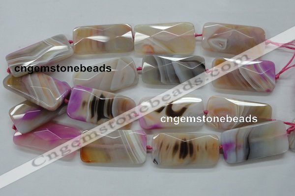 CAA318 15.5 inches 25*50mm faceted rectangle fuchsia line agate beads