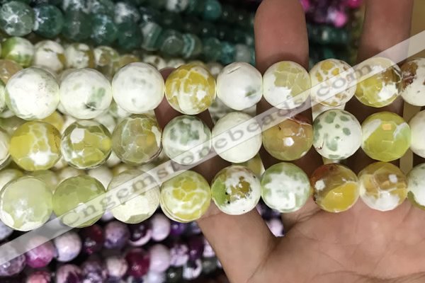 CAA3180 15 inches 14mm faceted round fire crackle agate beads wholesale