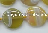 CAA319 15.5 inches 25mm flat round yellow line agate beads