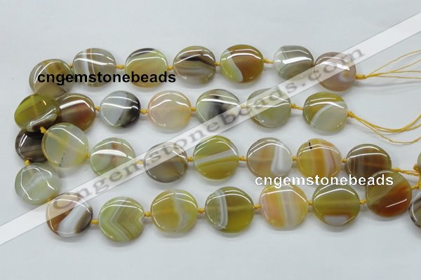 CAA319 15.5 inches 25mm flat round yellow line agate beads