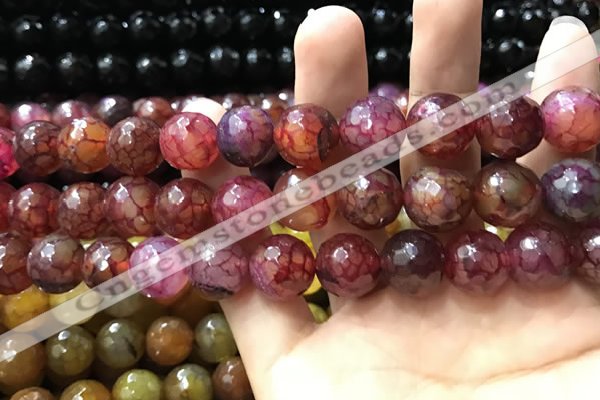 CAA3197 15 inches 14mm faceted round fire crackle agate beads wholesale