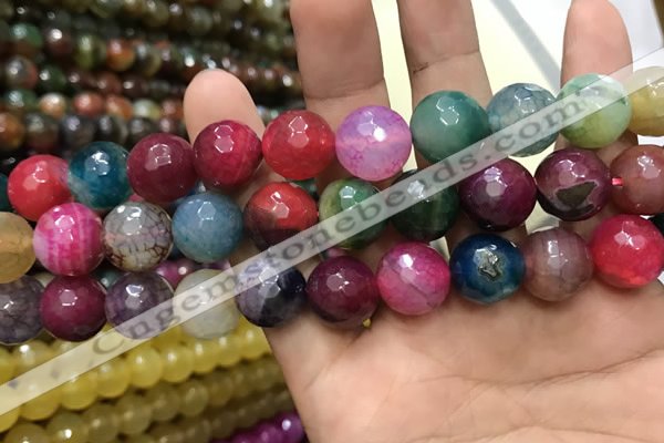 CAA3198 15 inches 14mm faceted round fire crackle agate beads wholesale