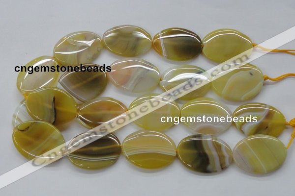 CAA321 15.5 inches 30*40mm oval yellow line agate beads