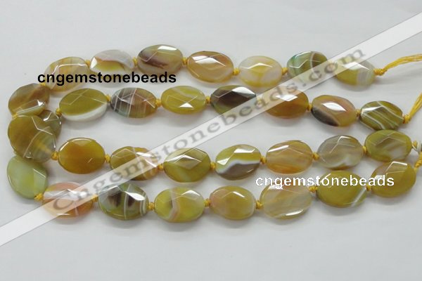 CAA324 15.5 inches 18*25mm faceted oval yellow line agate beads