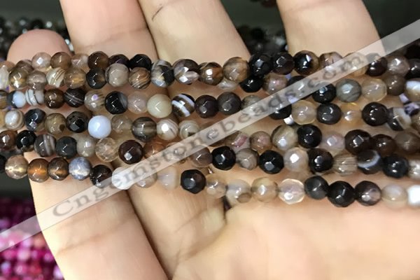 CAA3256 15 inches 4mm faceted round line agate beads wholesale