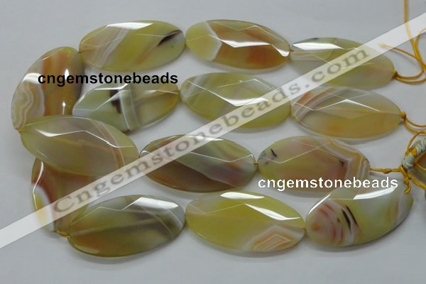 CAA326 15.5 inches 30*60mm faceted oval yellow line agate beads