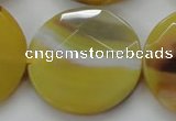 CAA328 15.5 inches 35mm faceted coin yellow line agate beads