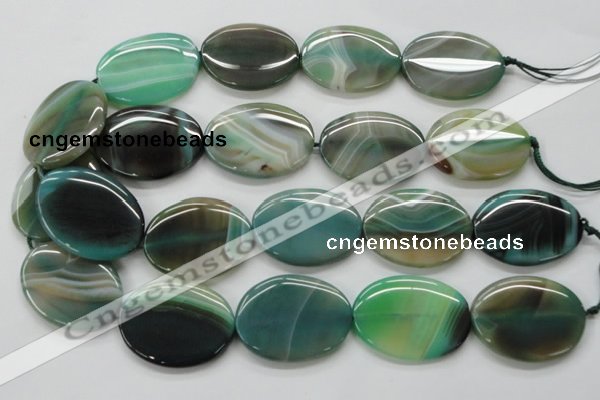 CAA329 15.5 inches 30*40mm oval green line agate beads