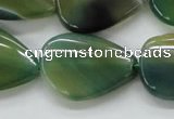 CAA331 15.5 inches 22*28mm flat teardrop green line agate beads