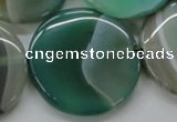 CAA333 15.5 inches 34mm flat round green line agate beads