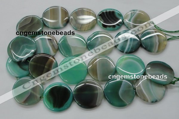 CAA333 15.5 inches 34mm flat round green line agate beads