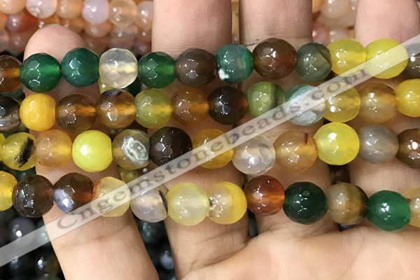 CAA3347 15 inches 8mm faceted round agate beads wholesale