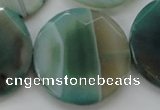 CAA335 15.5 inches 35mm faceted coin green line agate beads