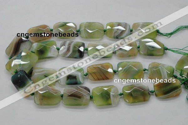 CAA336 15.5 inches 22*30mm faceted rectangle green line agate beads