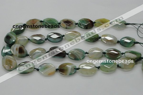 CAA337 15.5 inches 18*25mm faceted oval green line agate beads