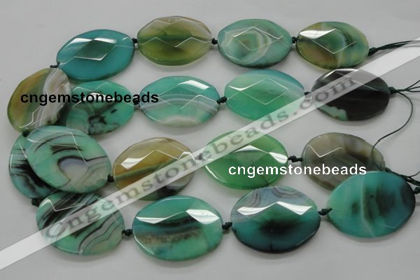 CAA338 15.5 inches 30*40mm faceted oval green line agate beads