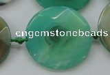 CAA339 15.5 inches 35mm faceted coin green line agate beads
