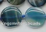 CAA340 15.5 inches 25mm flat round blue line agate beads