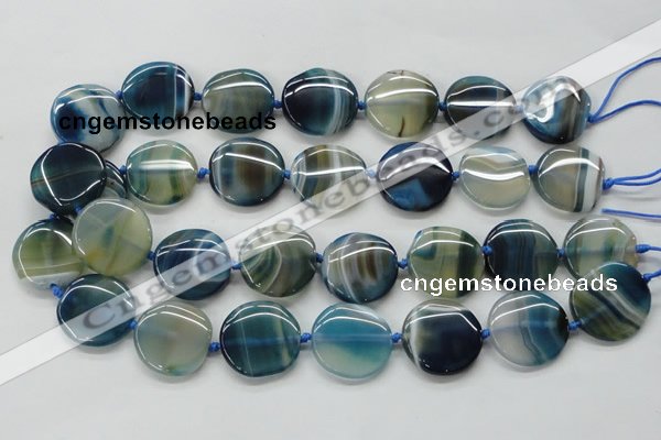 CAA340 15.5 inches 25mm flat round blue line agate beads