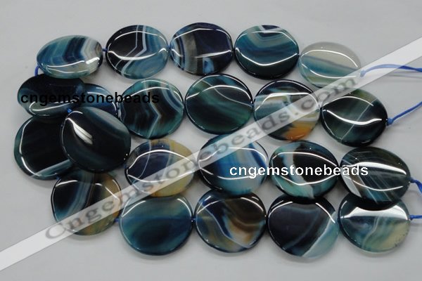 CAA341 15.5 inches 35mm flat round blue line agate beads