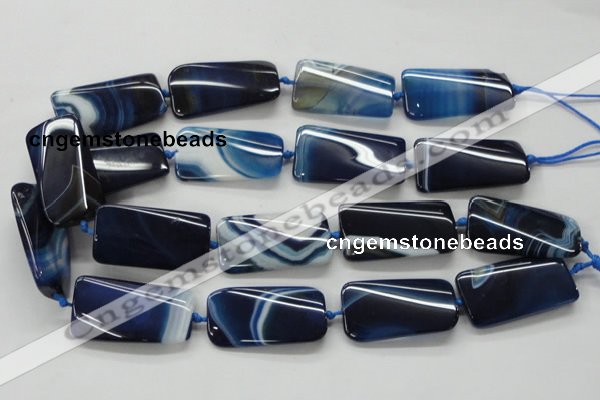 CAA345 15.5 inches 20*45mm twisted rectangle blue line agate beads