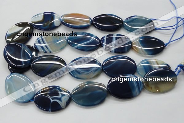 CAA346 15.5 inches 30*40mm oval blue line agate gemstone beads