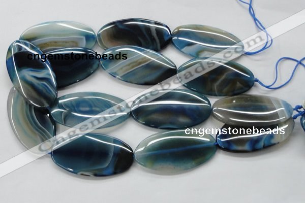 CAA347 15.5 inches 30*60mm oval blue line agate gemstone beads