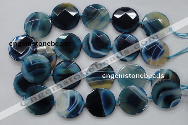 CAA348 15.5 inches 18mm faceted coin blue line agate beads
