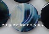 CAA349 15.5 inches 34mm faceted coin blue line agate beads