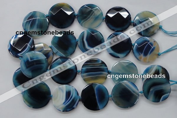 CAA349 15.5 inches 34mm faceted coin blue line agate beads