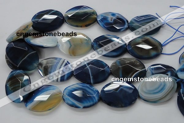 CAA350 15.5 inches 18*25mm faceted oval blue line agate beads