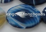 CAA351 15.5 inches 30*40mm faceted oval blue line agate beads