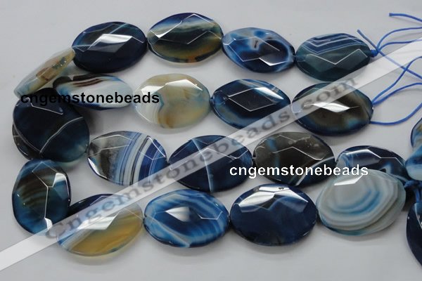 CAA351 15.5 inches 30*40mm faceted oval blue line agate beads