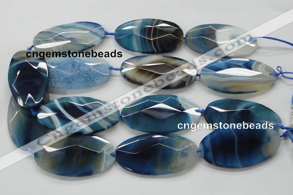 CAA352 15.5 inches 30*60mm faceted oval blue line agate beads