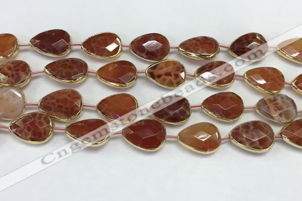 CAA3528 7.5 inches 13*18mm faceted flat teardrop fire agate beads