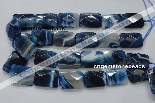 CAA353 15.5 inches 22*30mm faceted rectangle blue line agate beads