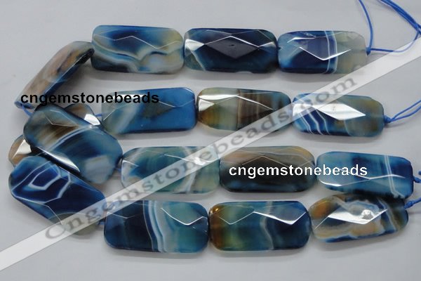 CAA354 15.5 inches 26*48mm faceted rectangle blue line agate beads