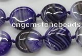 CAA355 15.5 inches 18mm flat round violet line agate gemstone beads