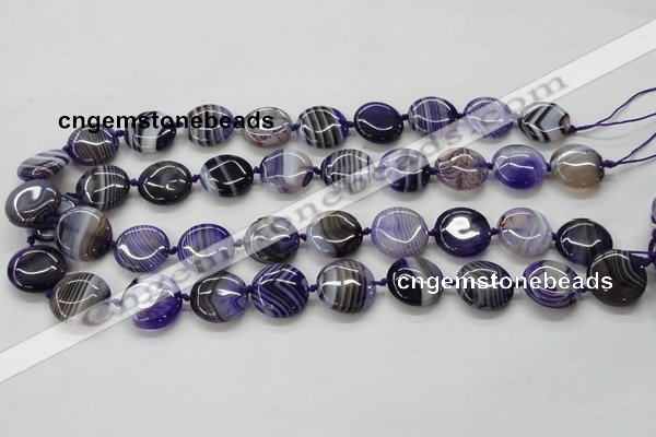 CAA355 15.5 inches 18mm flat round violet line agate gemstone beads