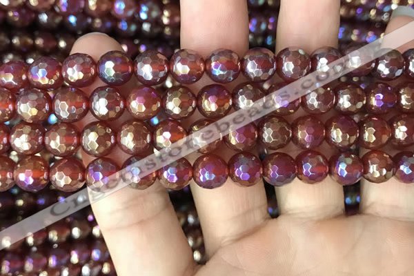 CAA3550 15.5 inches 8mm faceted round AB-color red agate beads